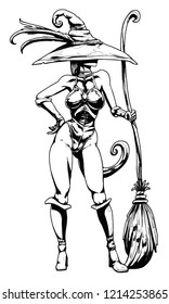 Beautiful witch in a big hat