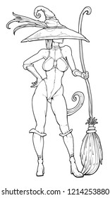 Beautiful witch in a big hat