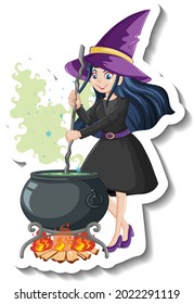 Beautiful witch cartoon character sticker illustration