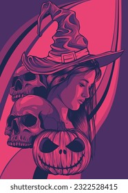 beautiful witch in a classic hat and coloured hair