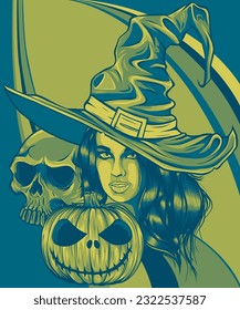 beautiful witch in a classic hat and coloured hair