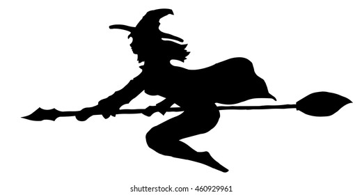 Beautiful witch. Cute witch on the magic broom. Vector illustration