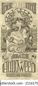 Beautiful witch design in an art nouveau style for Halloween