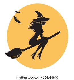 Beautiful Witch on a broom.Vector. EPS-10 (non transparent elements)