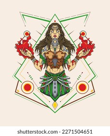 beautiful witch vector artwork with fire hand