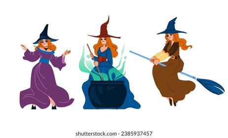 beautiful witch woman vector. fantasy halloween, fashion hair, nature beauty beautiful witch woman character. people flat cartoon illustration