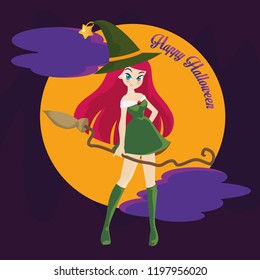 Beautiful witches and bright colors in Halloween.
