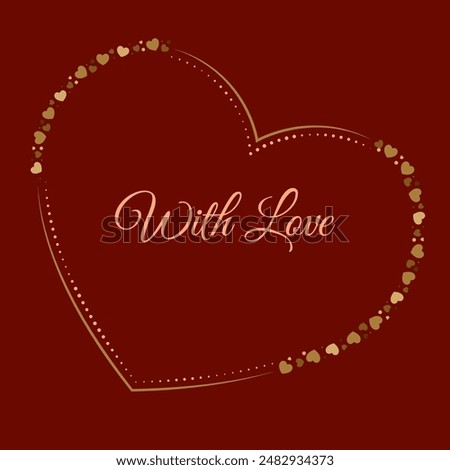 Beautiful 'With Love' message with gold heart outlines and accents, perfect for romantic cards or invitation.