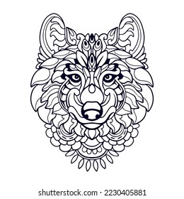 Beautiful Wolf head mandala arts isolated on white background