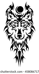 Beautiful wolf tattoo. Vector wolf's head as a design element on isolated background