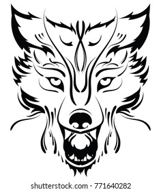 Beautiful wolf tattoo.Vector wolf's head as a design element on isolated background