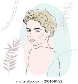 Beautiful woman. Abstract botanical composition. Vector illustration.