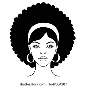 Hermosa mujer con peinado afro. Ilustración para salones de belleza, tarjetas de visita y avatares.
