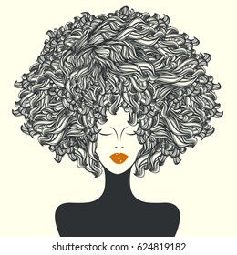 Beautiful woman with Afro hairstyle.Vector illustration.