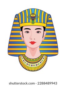 Beautiful woman in ancient Egypt with pharaoh hat drawing in cartoon vector