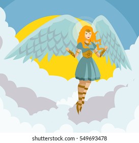 beautiful woman angel flying in the sky