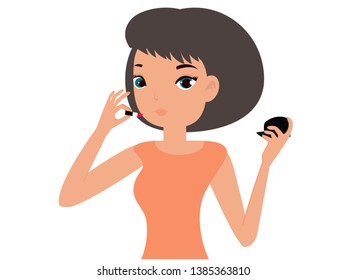 Beautiful woman applying lipstick vector