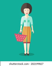 a beautiful woman with bag in flat design-illustration
