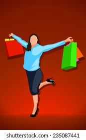 beautiful woman with bags on red background