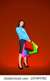 beautiful woman with bags on red background