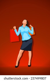 beautiful woman with bags on red background