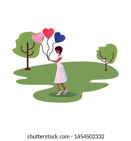 beautiful woman with balloons hearts