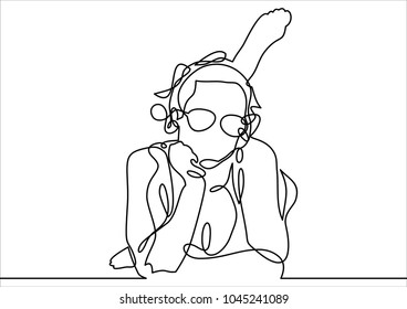 Beautiful woman in bikini sunbathing at the seaside-continuous line drawing