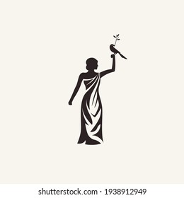 Beautiful woman with bird vector illustration isolated object on background