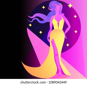 Beautiful woman at a black tie event. Minimalism. Invitation or card.