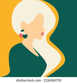 Beautiful woman with blond hair and cherry earrings. Concept of beaty and care. Summer girl. Vector illustration.