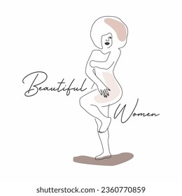 Beautiful Woman body with curly hair continuous line. Vector illustration