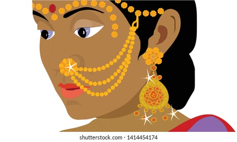 Beautiful Woman As Bride Wearing Traditional Indian Jewelry - Vector