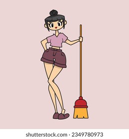 Beautiful woman with a broom. Vector illustration