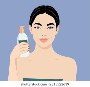 Beautiful woman brunette having rejuvenating derma roller therapy. Vector infographics design template. Concept for anti-aging non surgery medical procedures, cosmetology and beauty