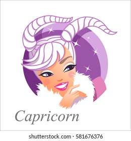 Beautiful Woman As Capricorn Zodiac Sign. Astrological Symbol