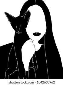 Beautiful woman with a cat. The face of a beautiful girl. Vector illustration. To create a poster, print.