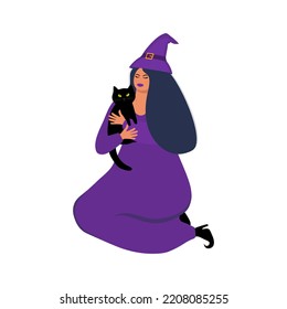 Beautiful woman with a cat for Halloween.