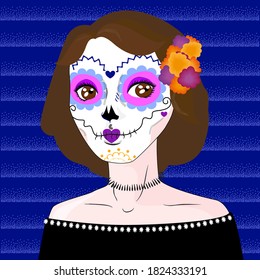 Beautiful woman in Catrina costume. Día de muertos.