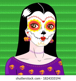 Beautiful woman in Catrina costume. Día de muertos.