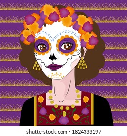 Beautiful woman in Catrina costume. Día de muertos.