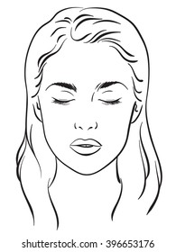 Beautiful woman with closed eyes portrait. Face chart Makeup Artist Blank Template. Vector illustration.