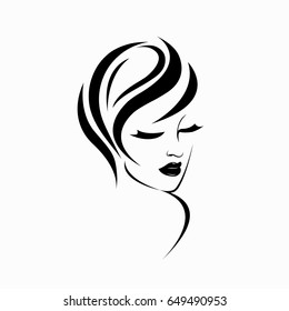 Beautiful woman with closed eyes and short hair.Vector icon.