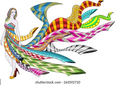 Beautiful woman with colorful dress. Exotic girl.