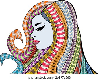 Beautiful woman with colorful hair. Exotic girl.