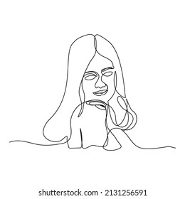 Beautiful woman continuous line drawing. Woman's day one line art design vector. Woman hand drawing illustration.