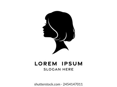 beautiful woman curly short hair style silhouette illustration for decorative, logo, beauty products female likeness