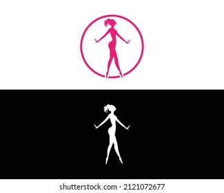 Beautiful Woman Dancing And Fashion Beauty Logo Design Concept Vector Template.