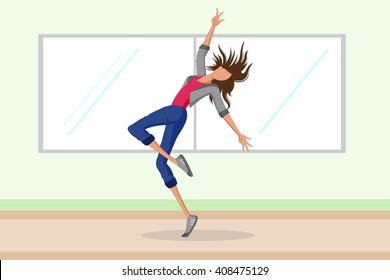Beautiful woman dancing freestyle. Vector illustration