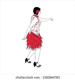 Beautiful woman dancing in red dress and high heels - vector illustration
