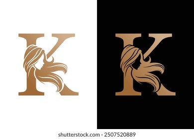 beautiful woman design with a combination of the letter k